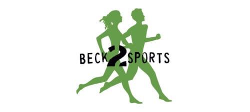 Logo von Beck2Sports mit stilisierten Figuren, die joggen, in grüner Farbe auf weißem Hintergrund.