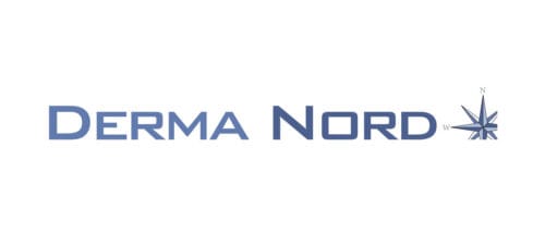 Logo von Derma Nord mit einem Kompasssymbol, das Nordrichtung anzeigt, in blauer Schrift.