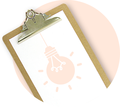 Clipboard mit einer Zeichnung einer Glühbirne, die kreative Ideen und Inspiration symbolisiert. Ideal für Präsentationen und Brainstorming.